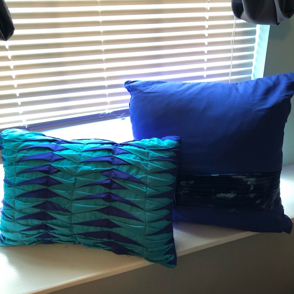 Two blue throw pillows